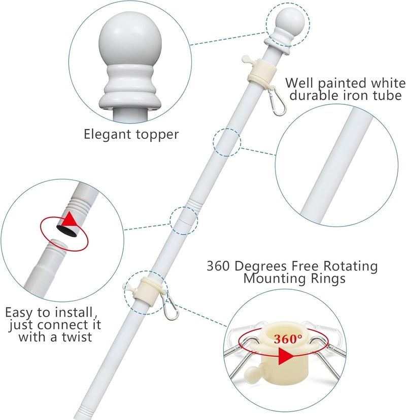 LAKEROD Flag Pole Kit with 3x5 American Flag Outdoor - 7ft Tangle Free Metal Flagpole with Holder Bracket & Embroidered US Flags - Rustproof Heavy Duty for Outside House Porch Garage Mount - White - Image 5